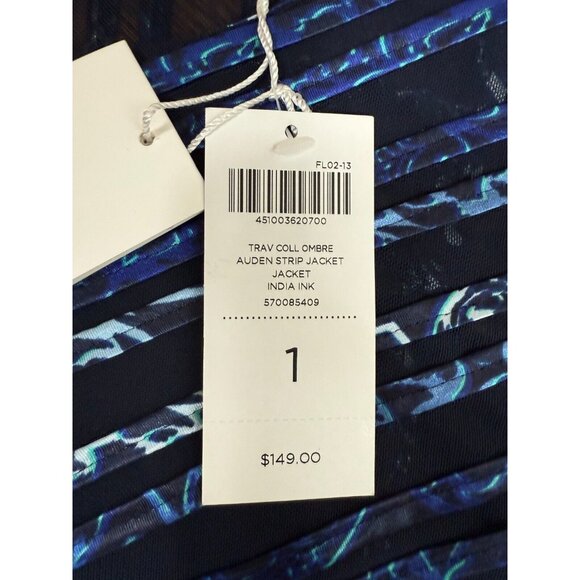Chicos Travelers Womens Navy Ombre Auden Strip Jacket Size 1/Medium Sheer - Picture 6 of 11